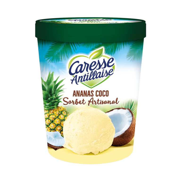 Sorbet ananas-coco : Sorbet artisanal Caresse Antillaise - Glace ananas, glace coco